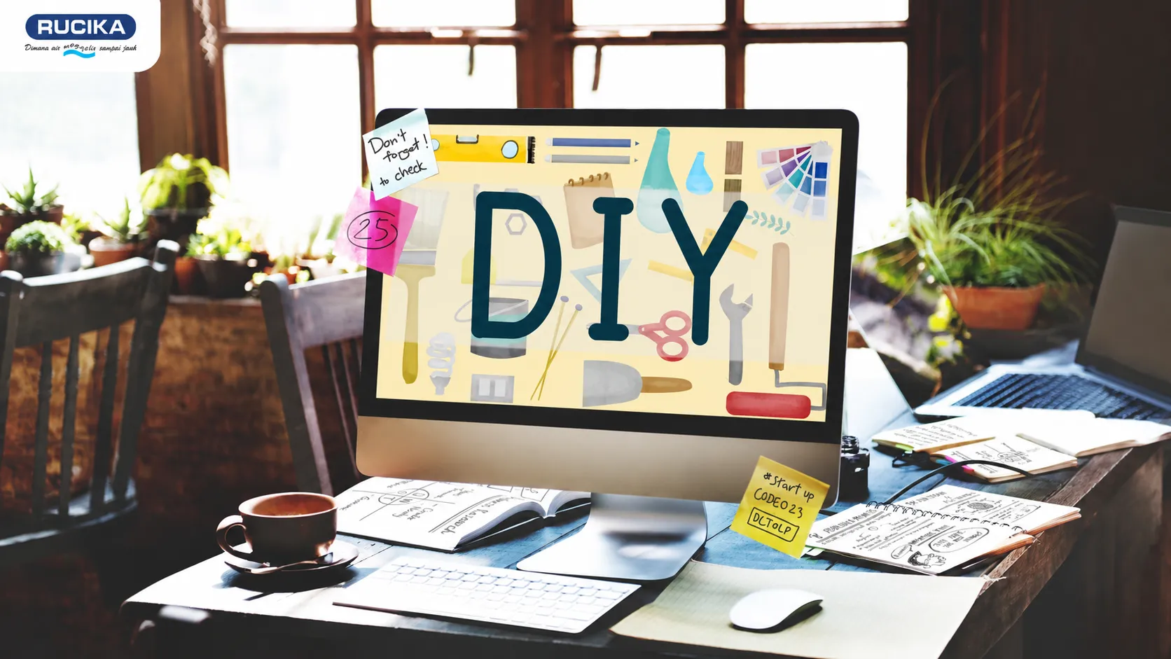 monitor yang menunjukkan kata DIY