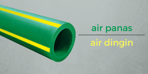 Wavin Tigris Green dengan ciri 4 strip kuning yang digunakan untuk mengalirkan air panas atau dingin