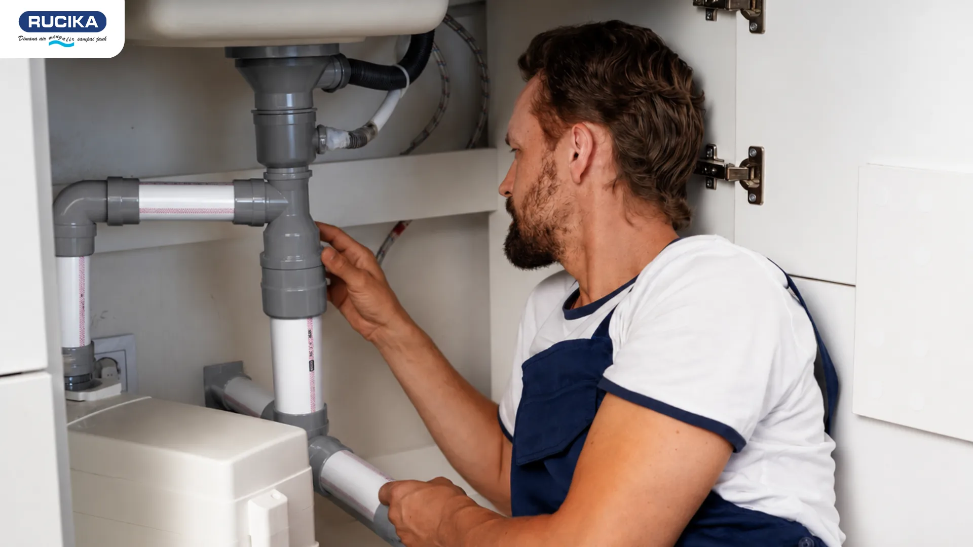 plumber sedang memasang rucika access fitting