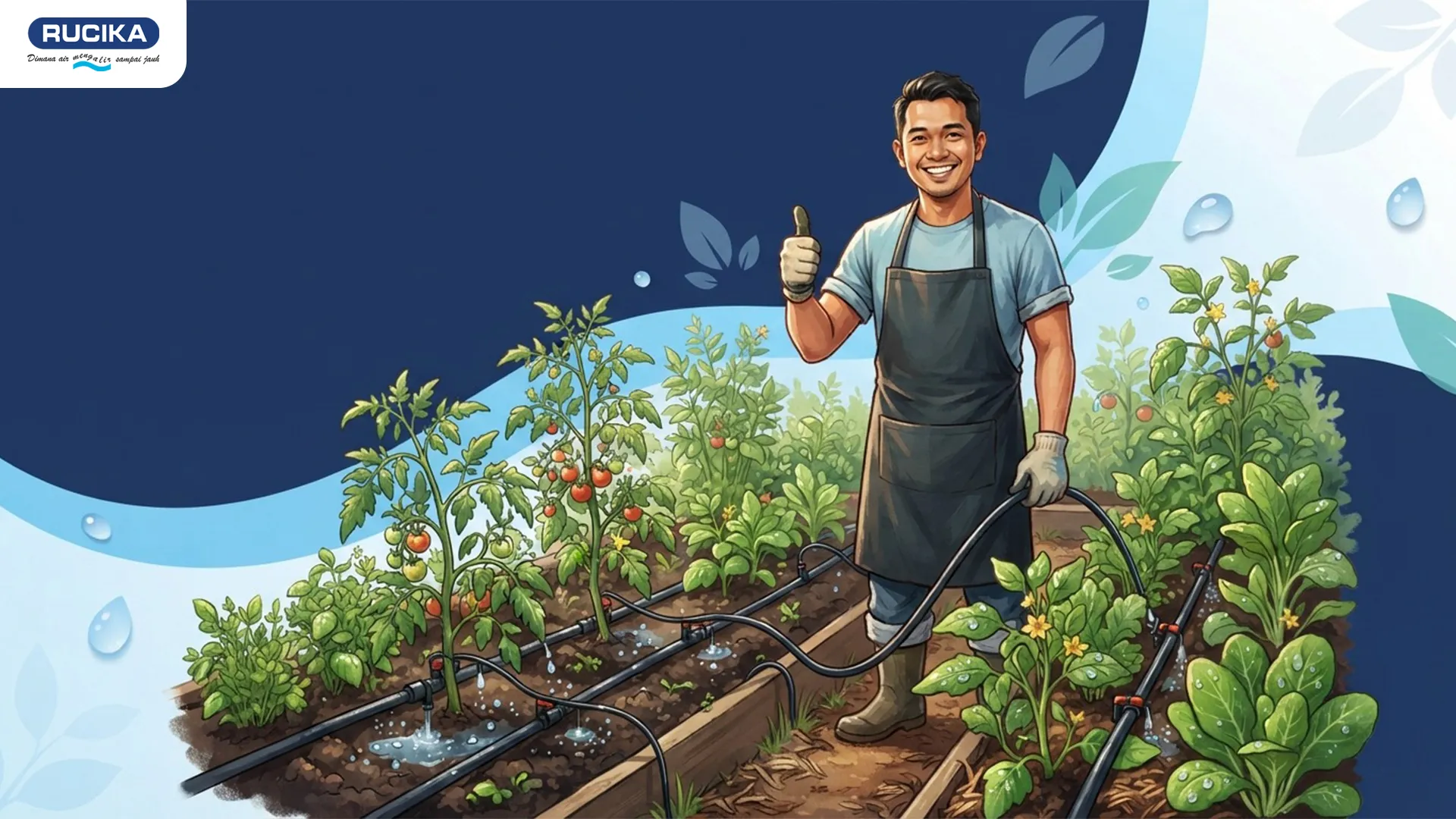 kebun tanaman tomat dengan irigasi tetes