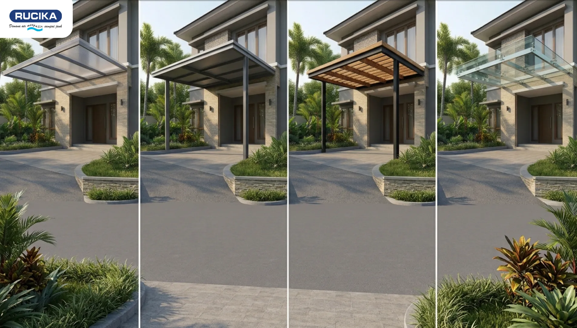 Gambar rumah dengan desain dan jenis kanopi berbeda beda