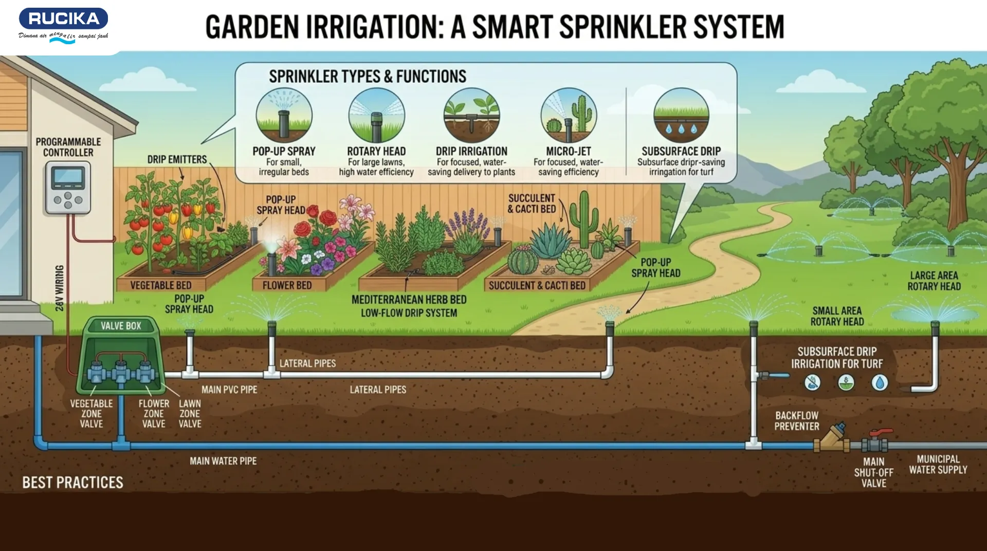 Infografis cara kerja dari sistem sprinkler
