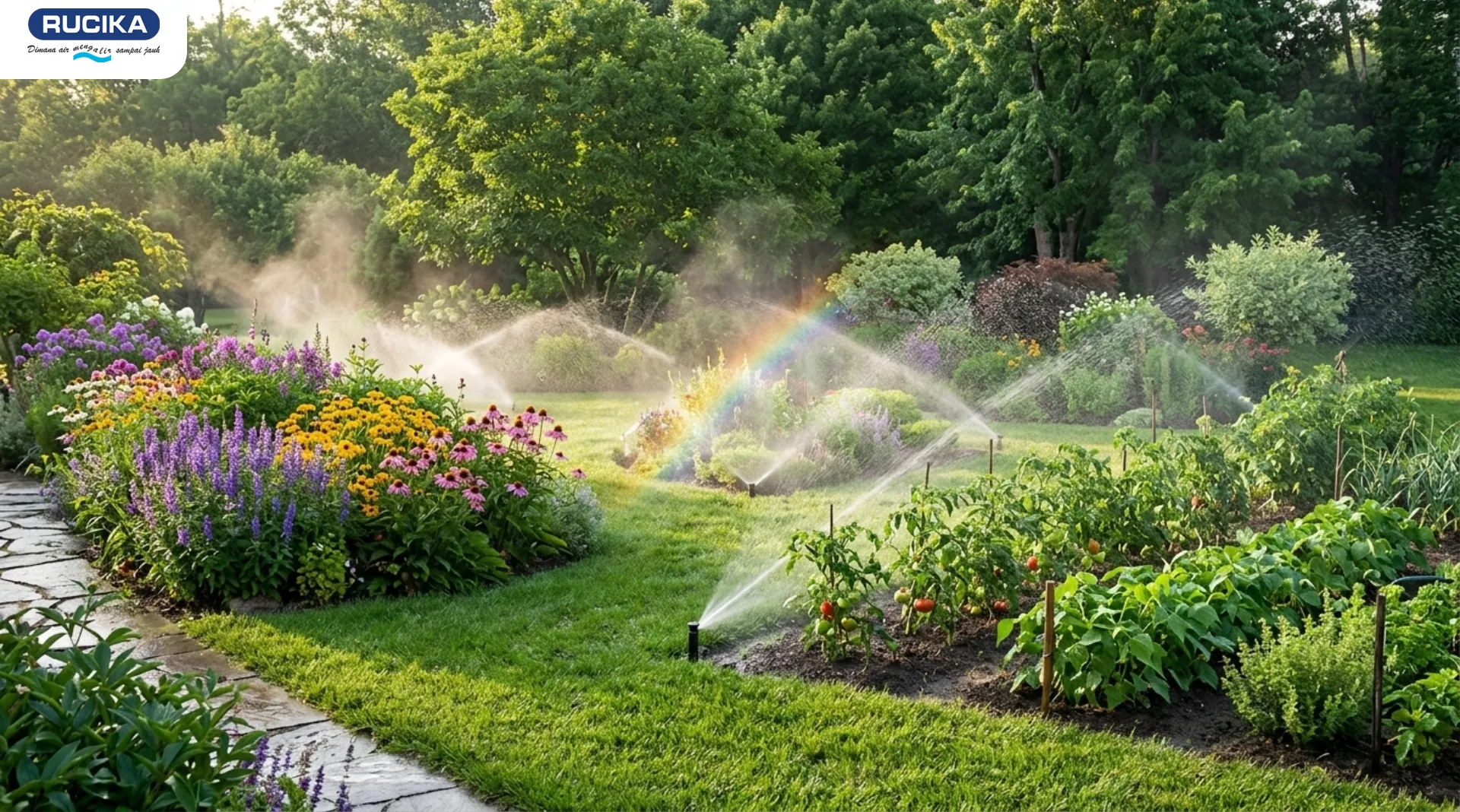 Gambar contoh instalasi sprinkler di taman